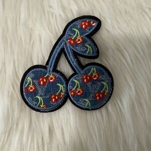 Denim Cherry Embroidered Iron On Patch